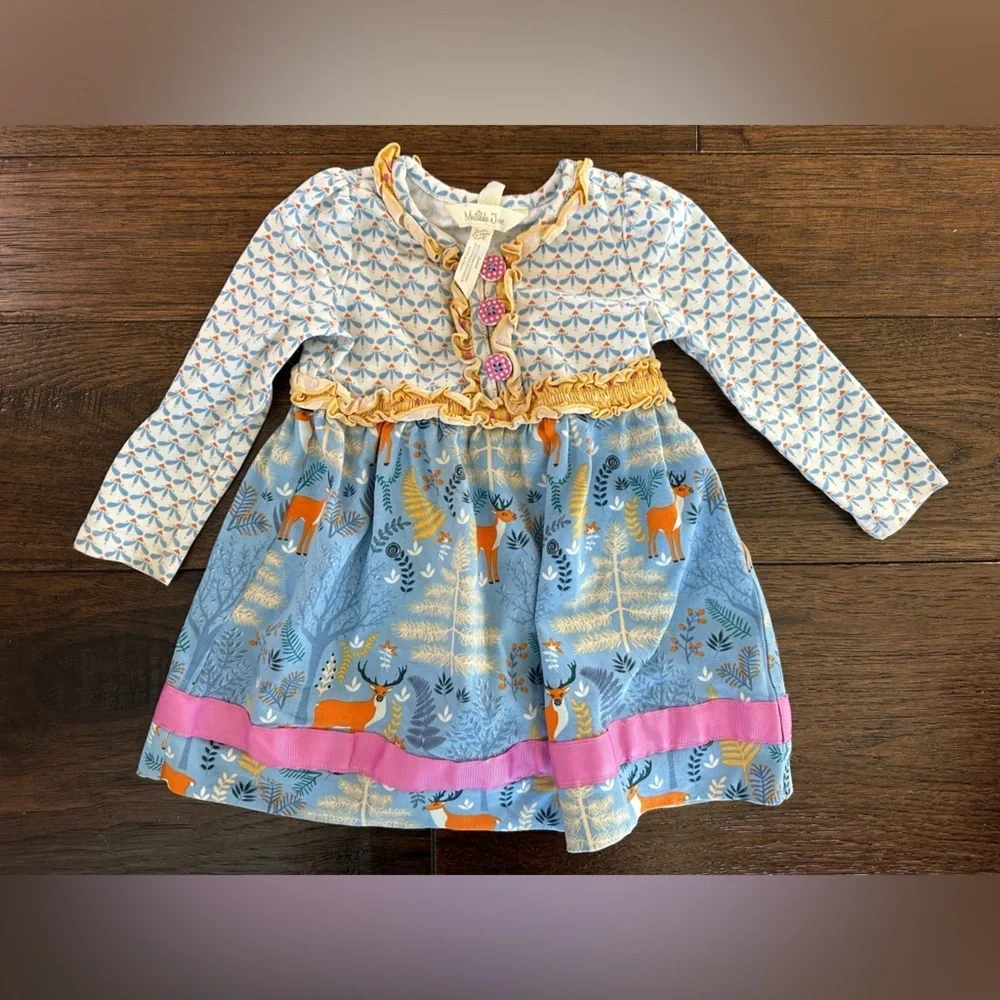 Matilda Jane Colorful Kids Dress with Deer Print- size 12/18 months